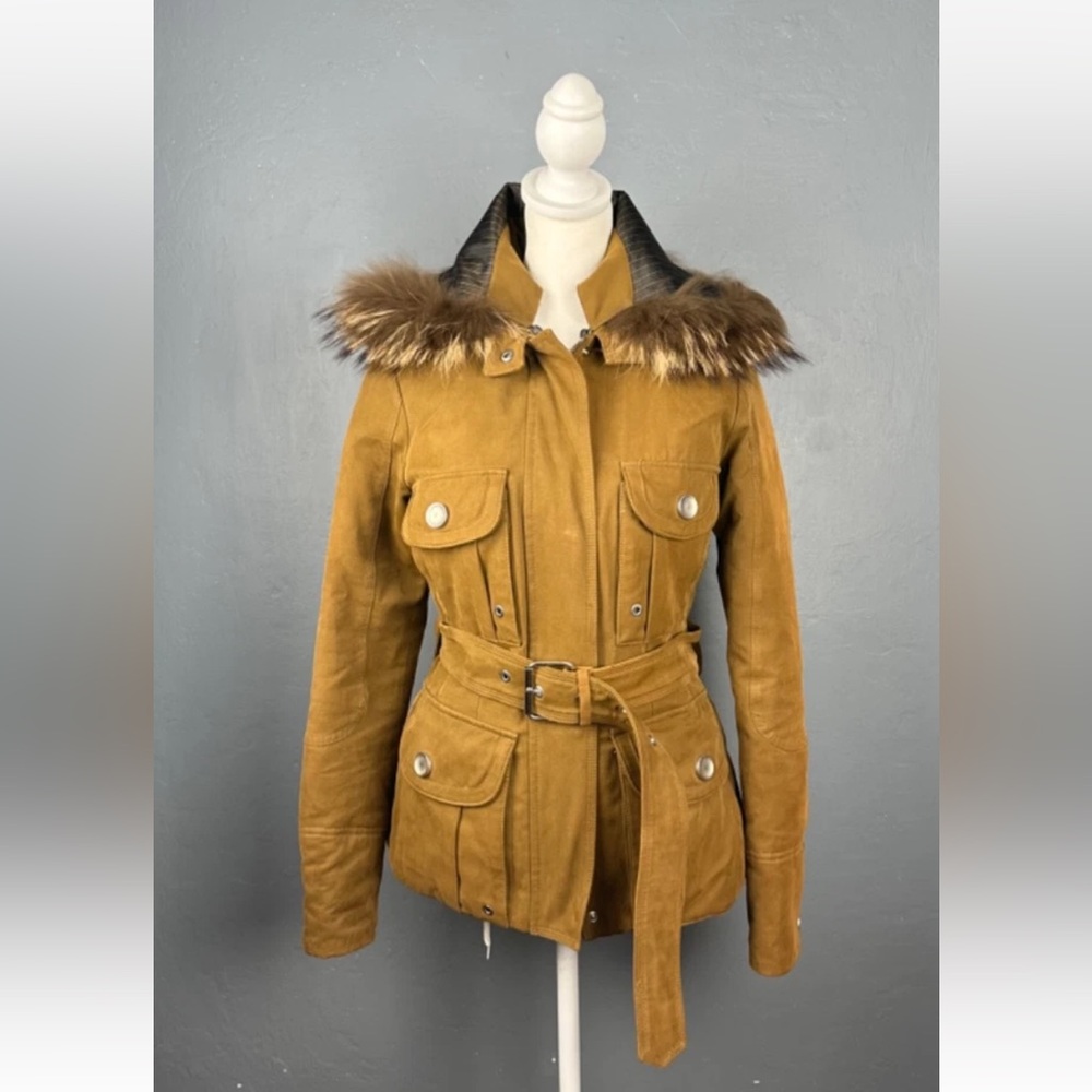 MONCLER Women's Sz 1 Brown Full Zip Down Jacket Detachable Fur Hood